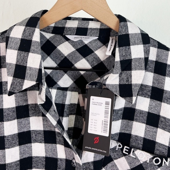 NWT Peloton Buffalo Check Plaid Button Down Shirt Black/White - Picture 6 of 8